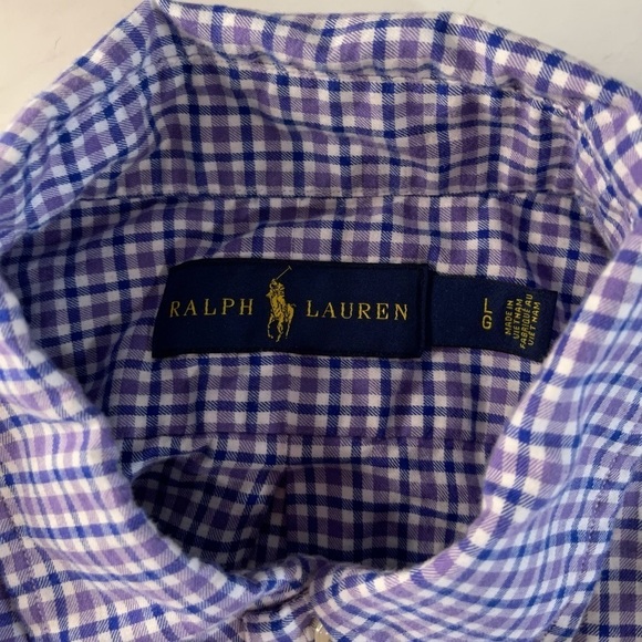 Ralph Lauren Blue Purple Gingham Long Sleeve Preppy Button Down Shirt Size Large - Picture 4 of 7
